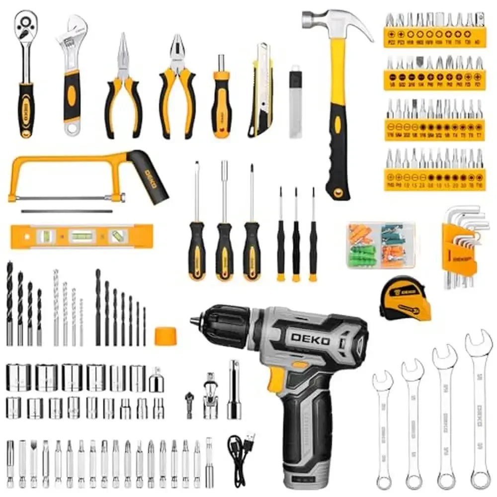 Complete Portable Tool Box Set with Cordless Power Drill