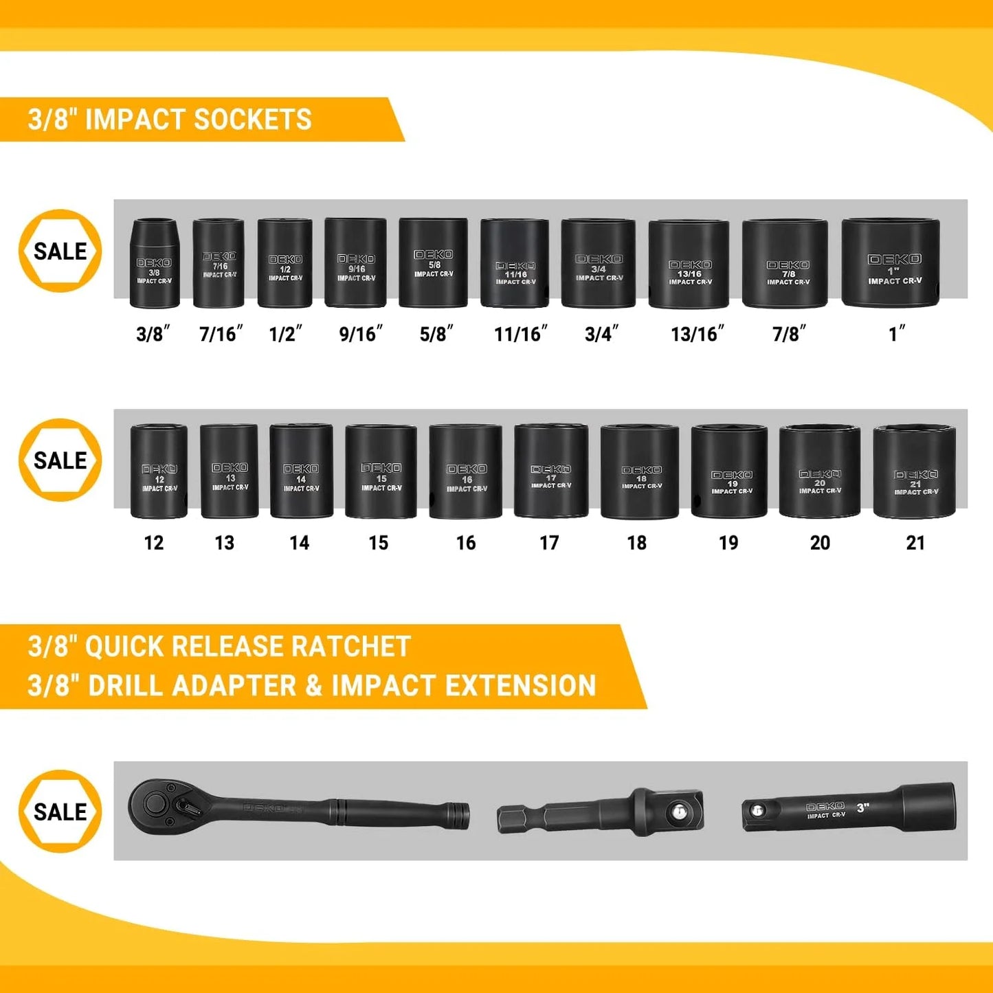 DEKO 23-Piece Socket Wrench Set, Impact Socket Set