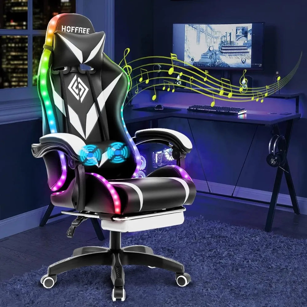 Ergonomic Chair with Bluetooth Speaker and LED Light, with Massage Function