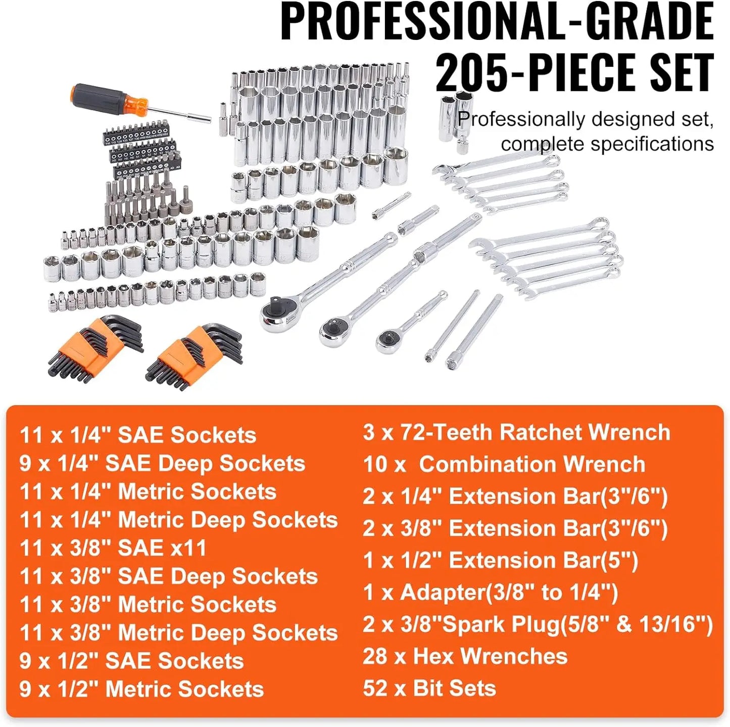 VEVOR Mechanics Tool Set, 205 Pcs